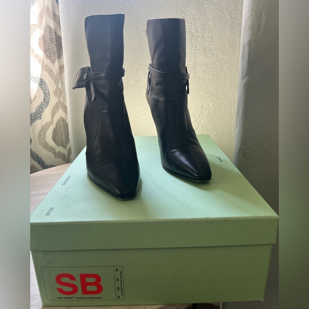 Off-White Black Leather Ankle Booties